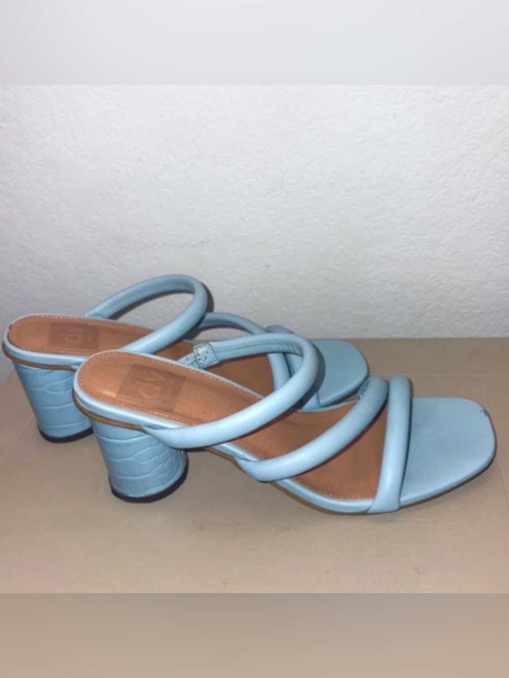 Pastel Girly Chunky Block Heel Strappy Powder Blue Sandal Dolce Vita